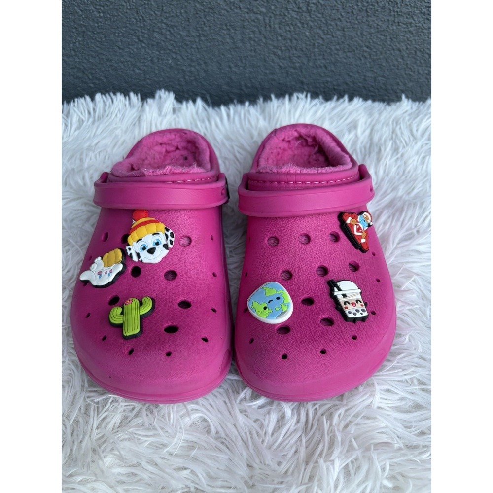 Clogs Women Teen Size 3 Pink Lined Slip On Closed Toe Shoes with Charms